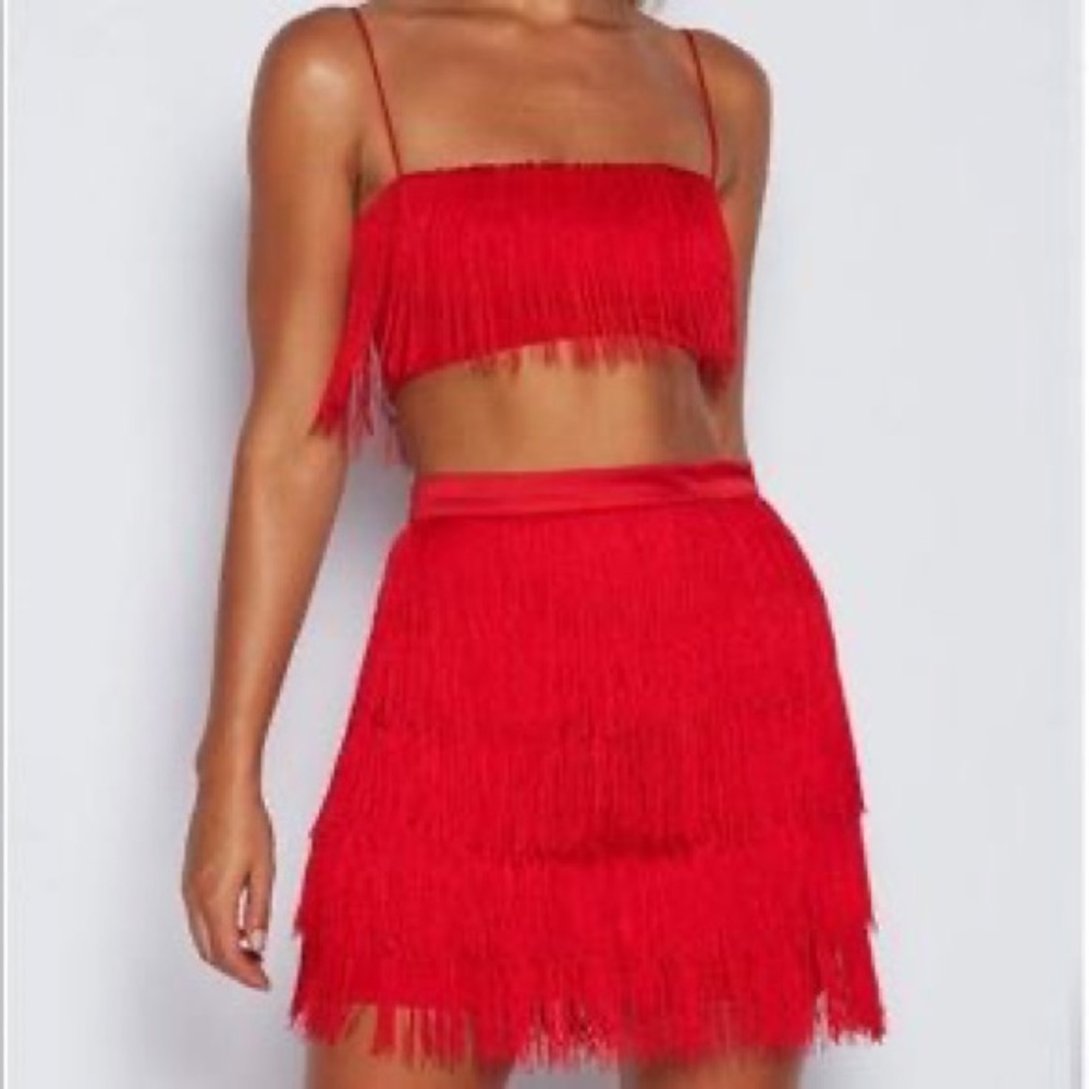 MESHKI - Red Fringe Set